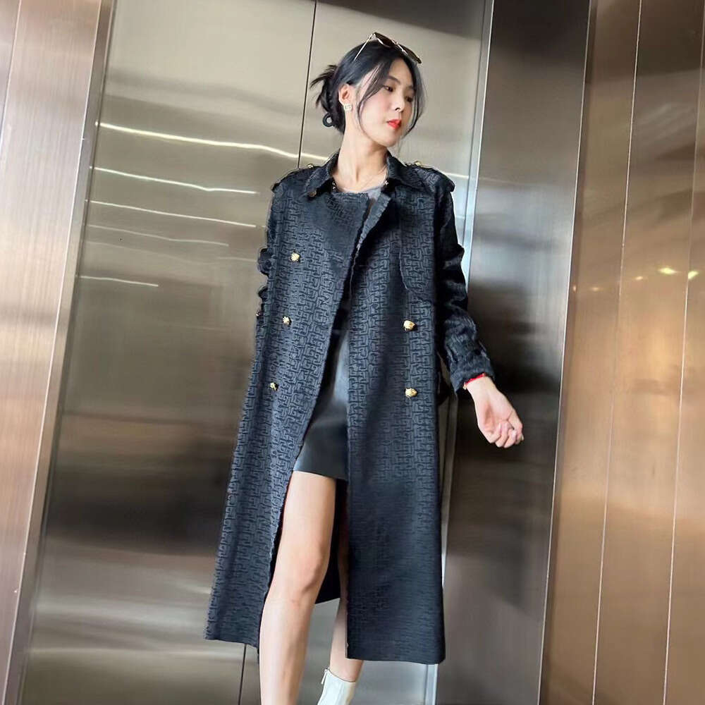 Trenchcoat Women Designer Extra Long Slim Fit Windbreaker Jacket Classic Jacquard Double Breasted Lapel Trench Coat High Quality Overcoat Womens
