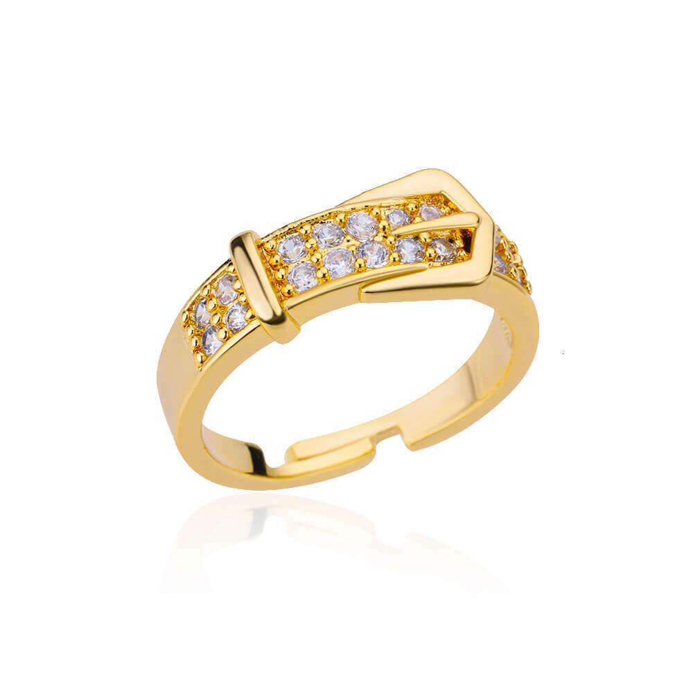 DHCollections European-Style Gold Buckle Ring Adjustable 18K Plated Crystal Band for Women