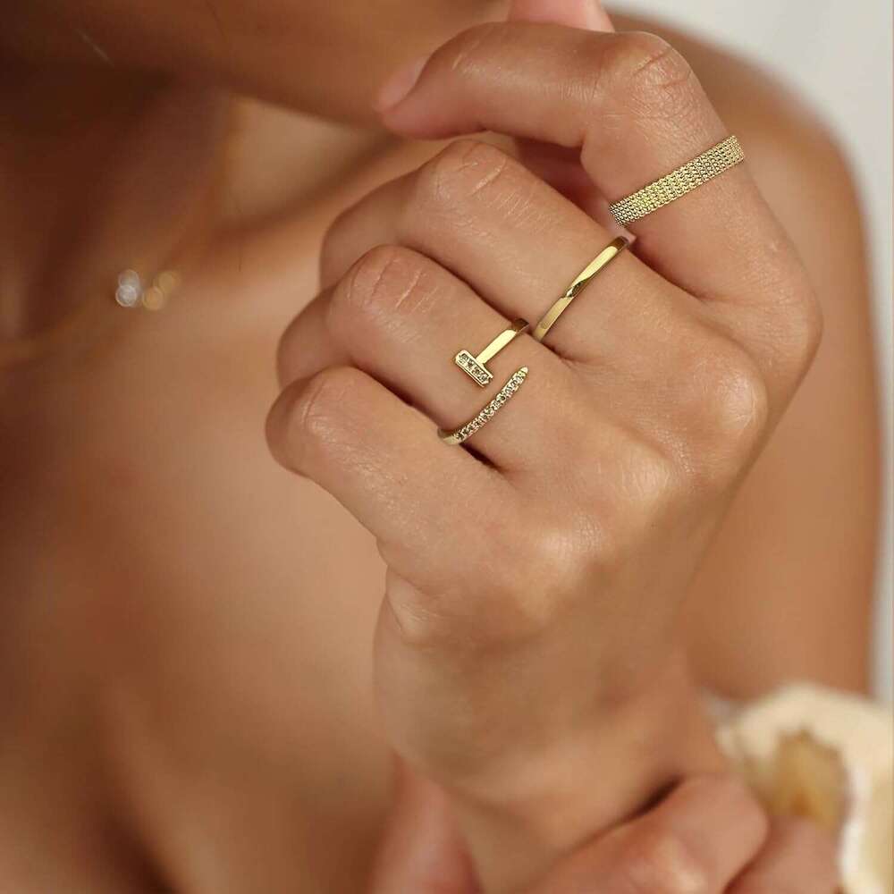 Set 3 14k Women Thin Thumb Pinky Finger Ring Wide Thick Gold Band for Woman Non Tarnish Open Adjustable Rings Comfort Fit Size 7 To 10