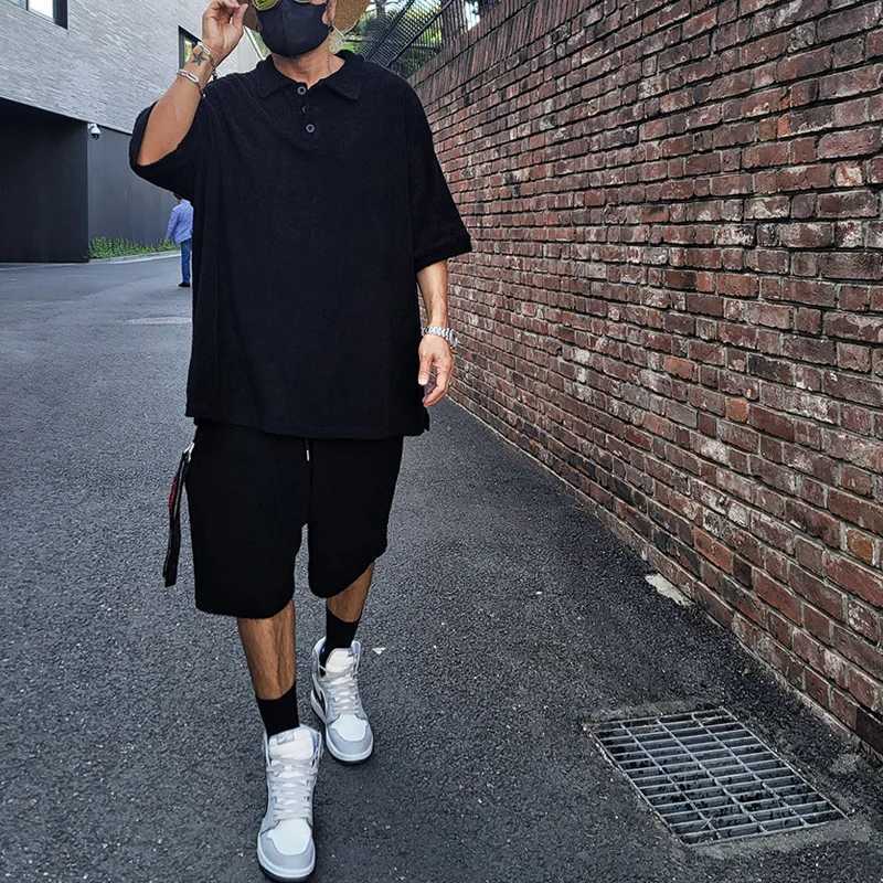 Summer New Fashion Suit Mens High Quality Heavy Terry Cloth Lapel Short-sleeved Shirt Shorts Two-piece Casual Mens Wear Z250703