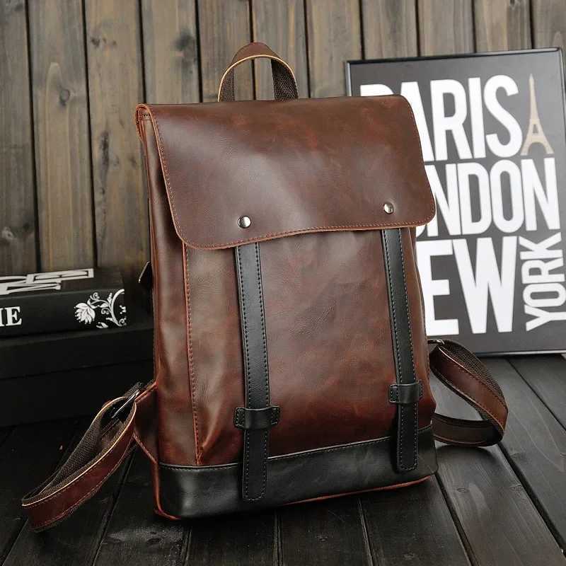 Retro Mens Backpack Bag Luxury Crazy Horse Leather Backpack Men School Backpack College Book Bag Rucksack Men Shoulder Bags Z250702