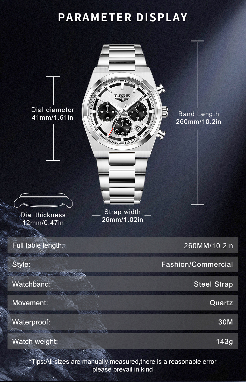 LIGE Men's Quartz Watch Waterproof Watch Top Brand Universal Style Square Case Fashion Business Watch Holiday Gift Teen Watch