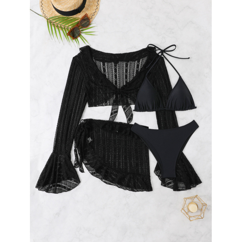 2024 New Long Sleeve Hoodie Beach Skirt Bikini Four Piece Set Ruffle Swimsuit for Women 250423