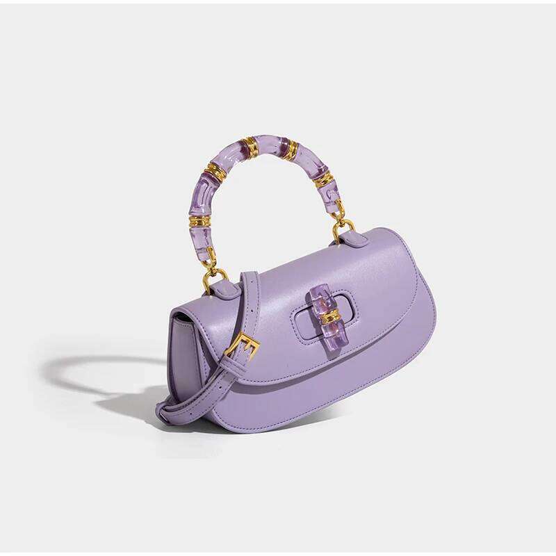 Fashion Brand Handbags New Style Bamboo Handle High-Grade Leather One-Shoulder Retro Exquisite Women's Messenger Bag