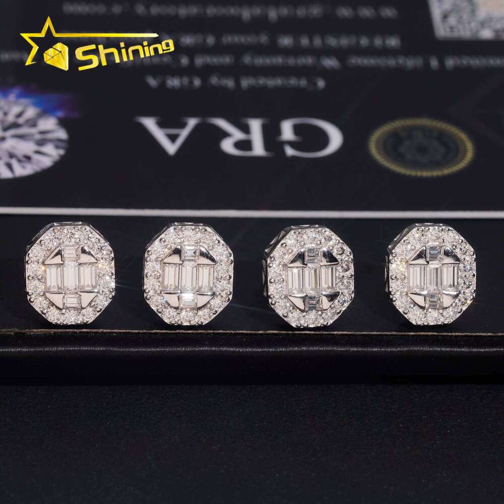 Fast Shipping Jewelry Sterling Sier Dia Hip Hop Baguette Earring VVS Moissanite Stud Earrings