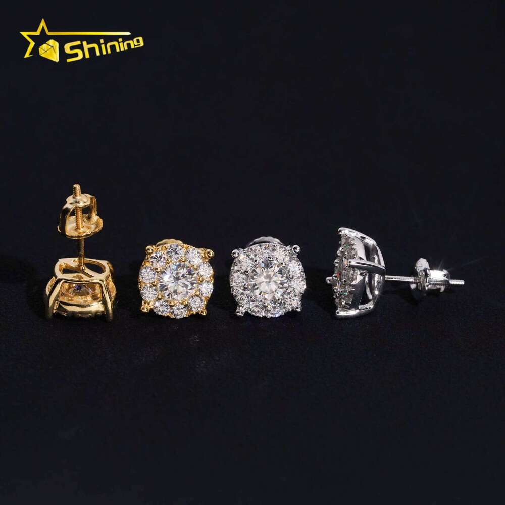 High-Quality Iced Out Pure Sier Screw Back Hip-Hop Jewelry Rapper Silicon Stud Earrings