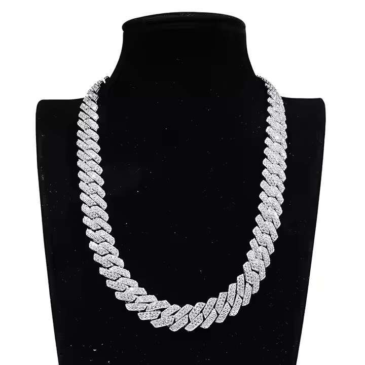 15MM SICGEM INT Wholesale Price Hip-Hop 925 Silver and Moissanite Necklace Punk Necklace Cuban Chain Ultra Thick Chain