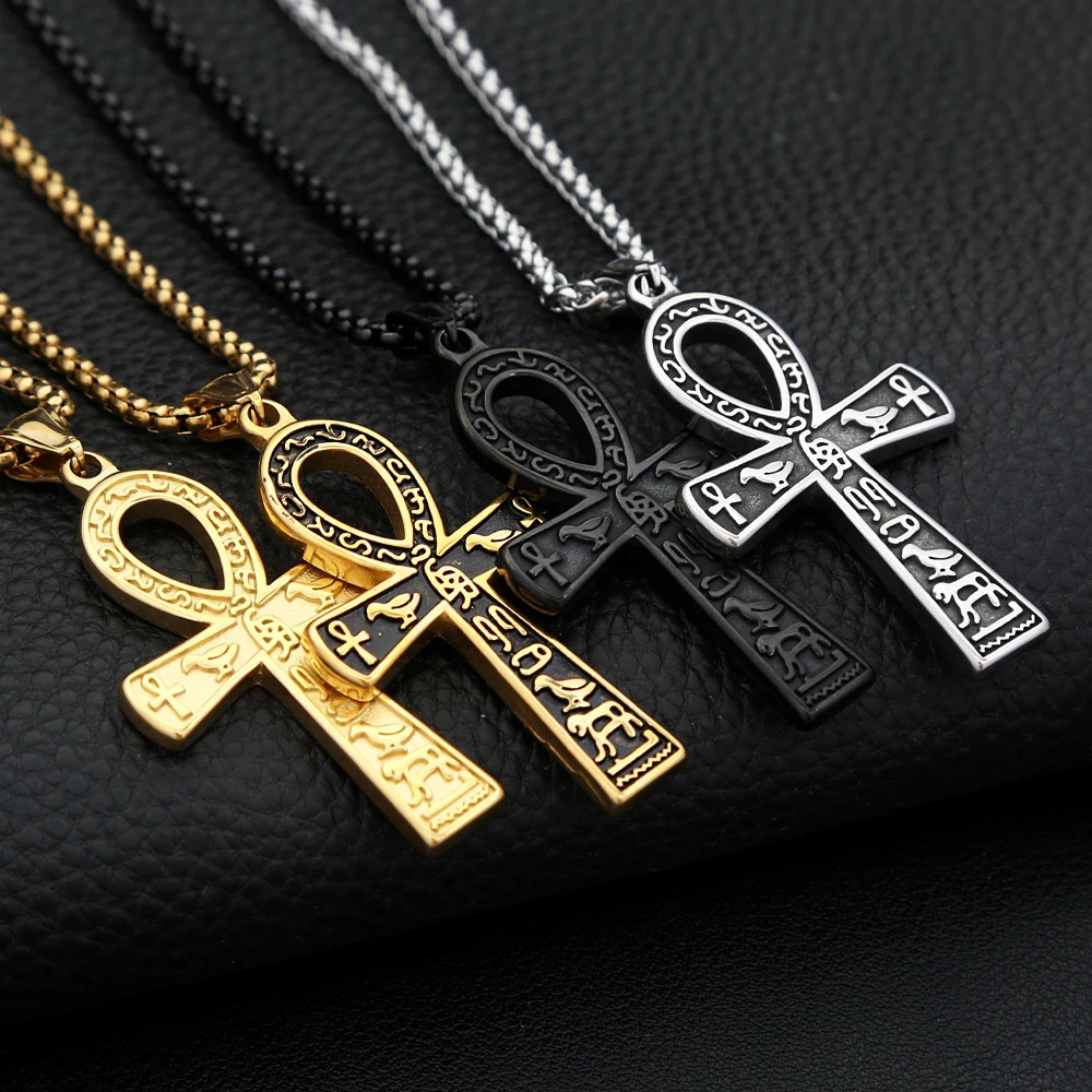 Vintage Fashion Ancient Egyptian Ankh Cross Pendant Necklace For Men Women Stainless Steel Amulet Jewelry Gifts Drop 250701