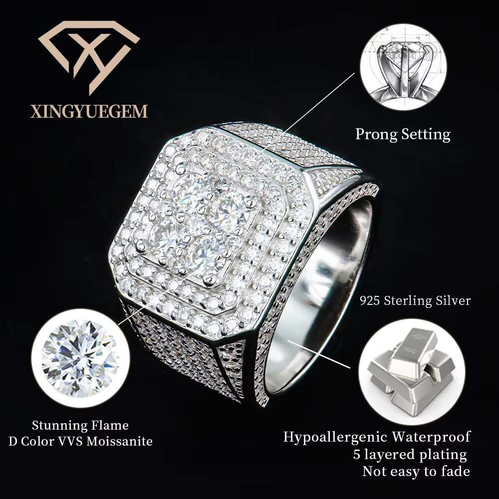 Moissanite Ring GRA Certified Square Frame Halo Diamond Set Hip Hop Style High Quality Fashion Design Men's Gift