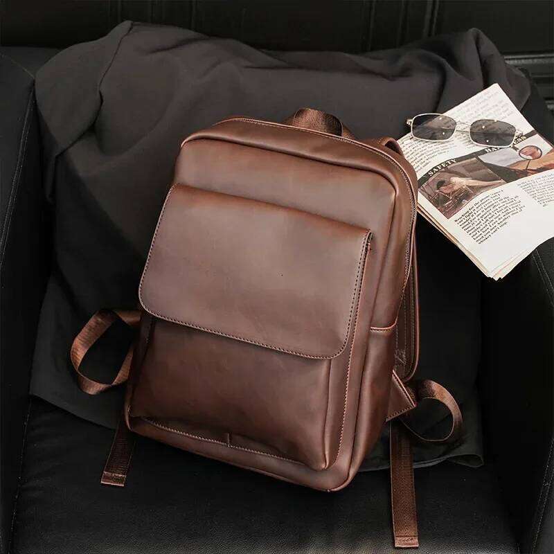 Retro Fashion Laptop Backpack Men Korean Style Flap Men's Backpacks High Quality PU Leather Travel Back Bag Student Schoolbags