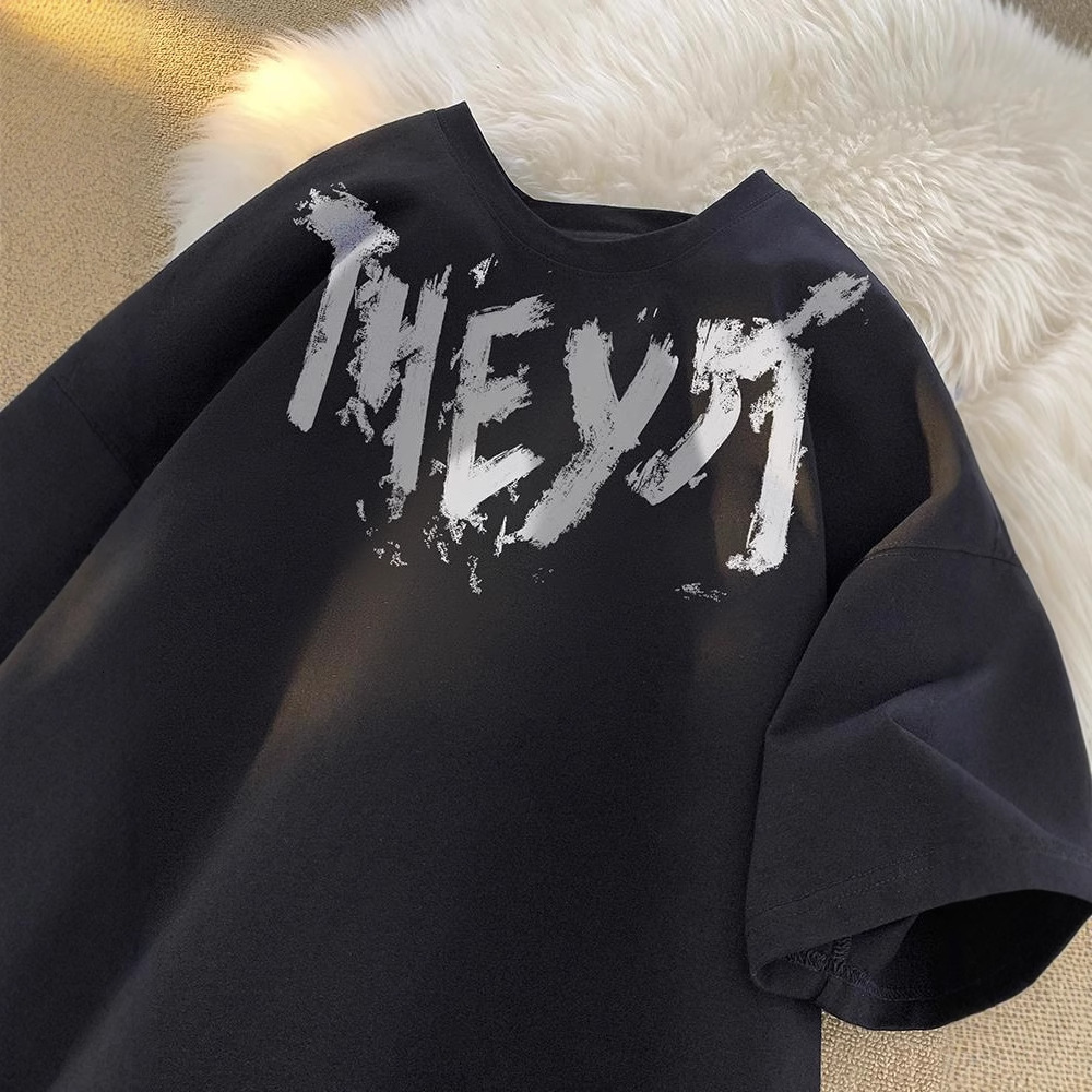 Letter Print Drop Designer Short Sleeves Shoulder Loose T-shirt For Men Summer American High Street Fashion Brand Versatile Five-quarter Sleeve Short 