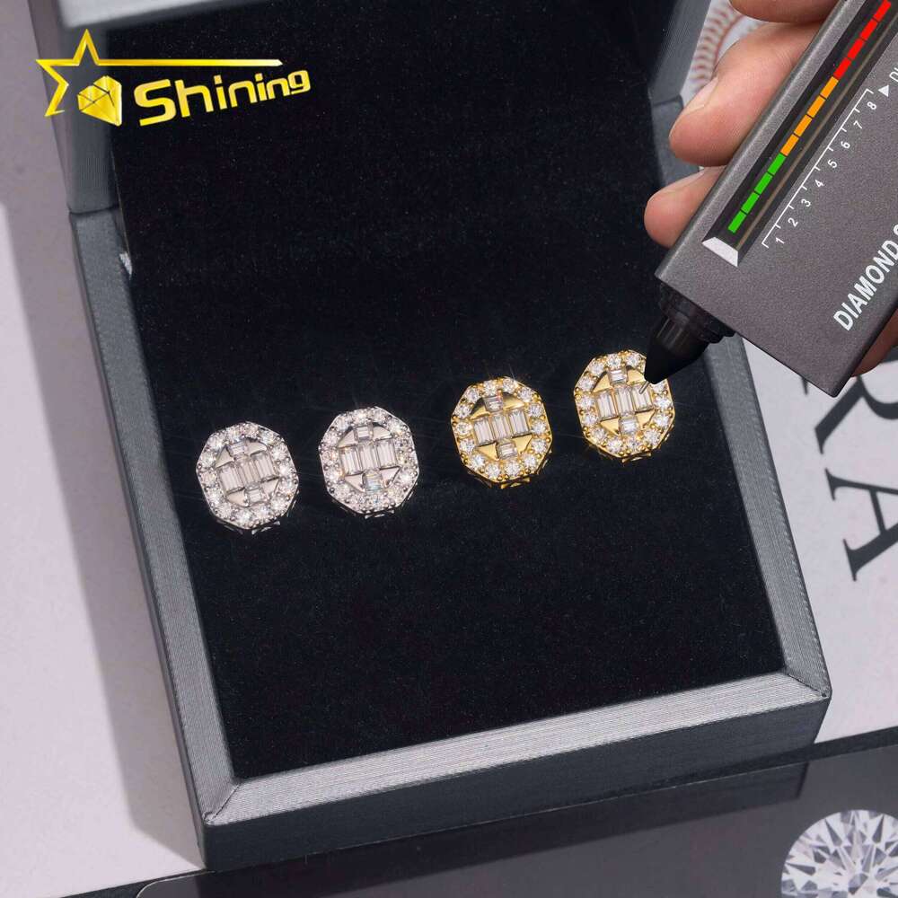 Fast Shipping Jewelry Sterling Sier Dia Hip Hop Baguette Earring VVS Moissanite Stud Earrings