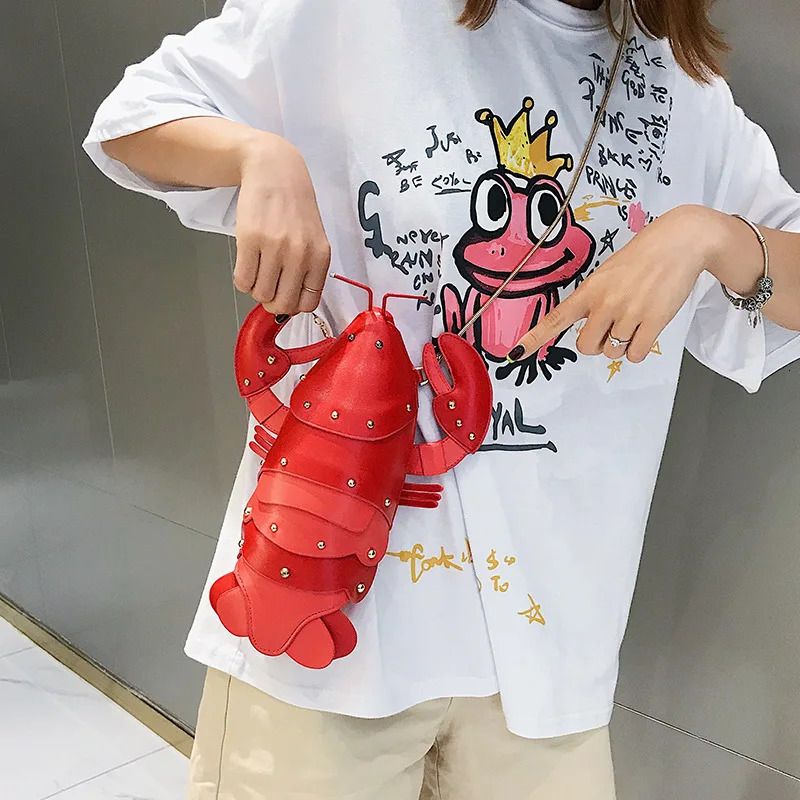 Lobster Design Mini Shoulder Bag for Women - Trendy Cartoon Animal Style Chain Crossbody Handbag