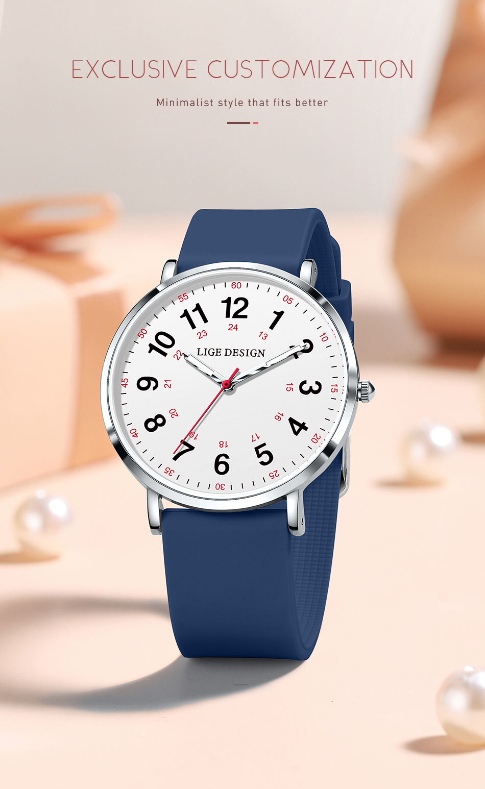 LIGE top brand quartz watches, exquisite ladies' watches, silicone straps, ultra-thin cases, wristwatches, birthday gifts, festival presents, stu