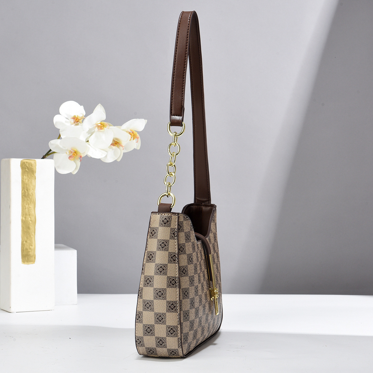 Trade Luxury bag Texture Foreign Designer Bag Checkerboard Underarm Bag Women's Bag Popular Ladies' Shoulder Crossbody Dumpling Bag Ladies&#