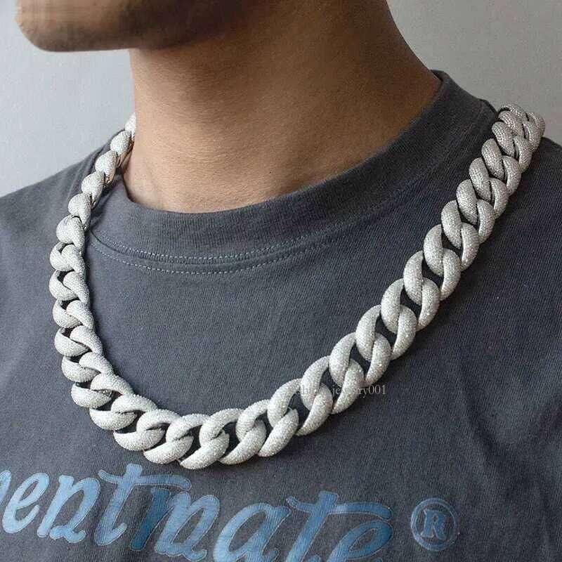 20mm Moissanite Iced Out Dia Sterling Sier Necklace Miami Cuban Link Chain