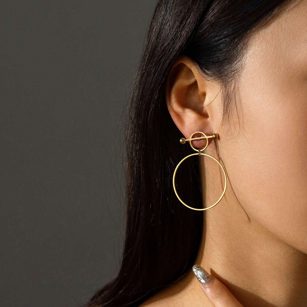 DHcollections New Gold-Plated Stainless Fashion INS Style Hollow Circle Hoop Earrings Titanium Steel Jewelry