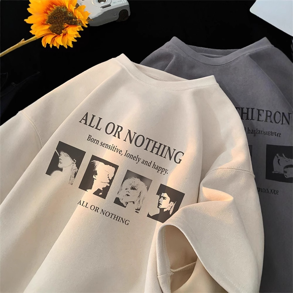 American Heavyweight Suede Round Neck Short Sleeve T-shirt For Designer Short Sleeves Men 2025 Summer Thin Loose Fit Plus Size Versatile Half Sleeve C