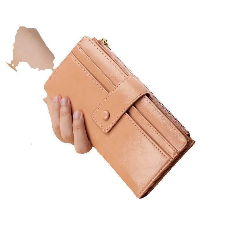 Designer Wallet Oil Wax Leather Full PU High-end Business Casual Long Women's Wallet Luxury Bag Evening Bag Fresh Simple Style Women's Bag