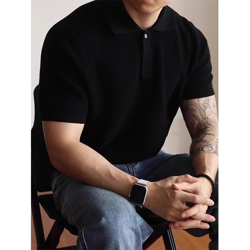 Direct Supply American Style Hidden Placket Turn-down Collar Summer short sleeves Knitted Polo Short Sleeve T-shirt Designer T-shirt Casual Business R