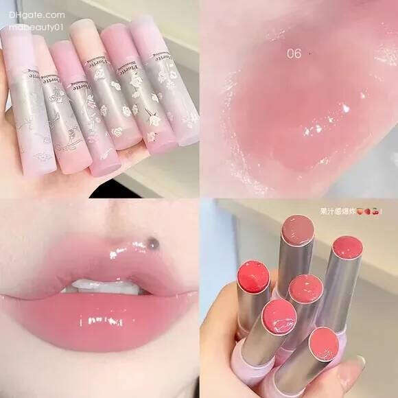 FLORTTE Lipstick Blooming Lovely Series Moisturizing Mirror Water Glaze Not Easy to Stick Cup Solid Lip Balm Makeup X250702