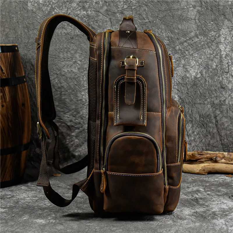 Newsbirds mens leather backpack retro luxury fashion style bagpack travel bag backpack school bag for man leather daypack men Z250702