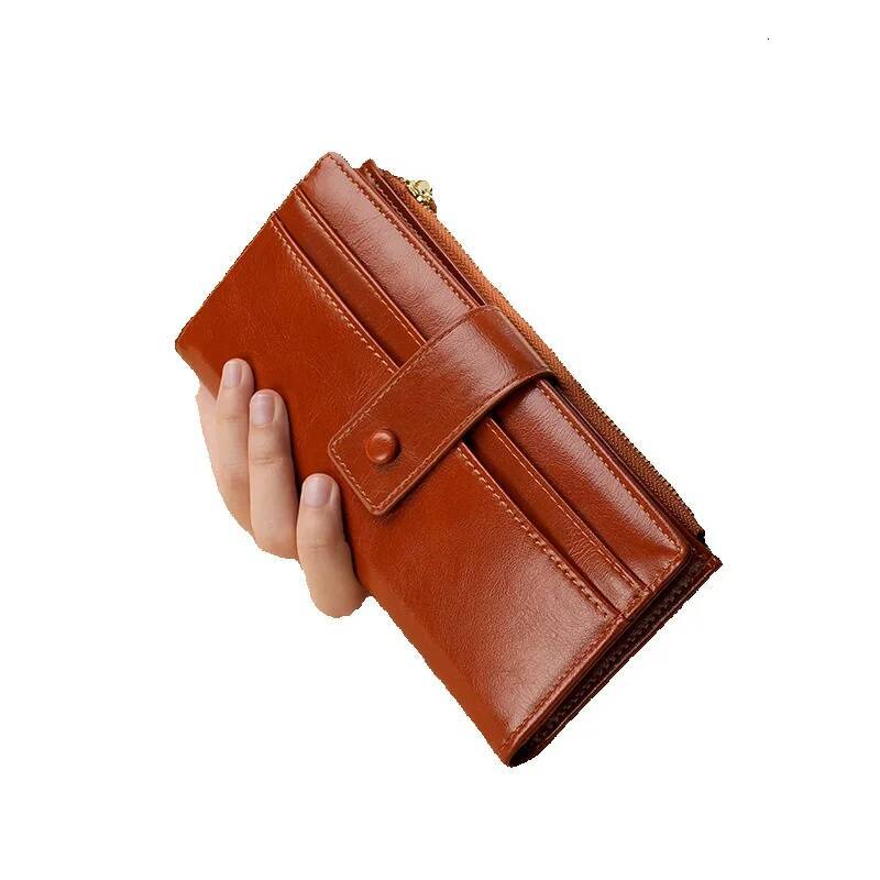 Designer Wallet Oil Wax Leather Full PU High-end Business Casual Long Women's Wallet Luxury Bag Evening Bag Fresh Simple Style Women's Bag