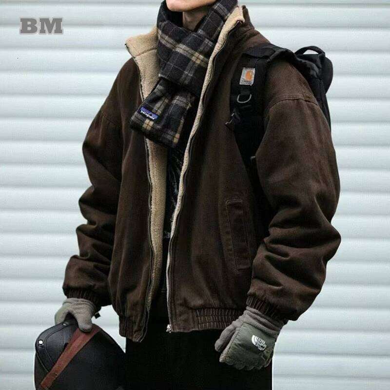 Japanese Vintage Polar Fleece Men Winter High Quality Thick Jacket Korean Streetwear Loose Couple Trendy Warm Coat Male 250703