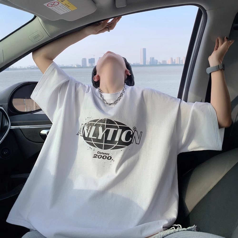 Letter Print Cotton T-shirt For Designer Short Sleeves Men Summer American Retro Oversize Top Youth Round Neck Short Sleeve Tee