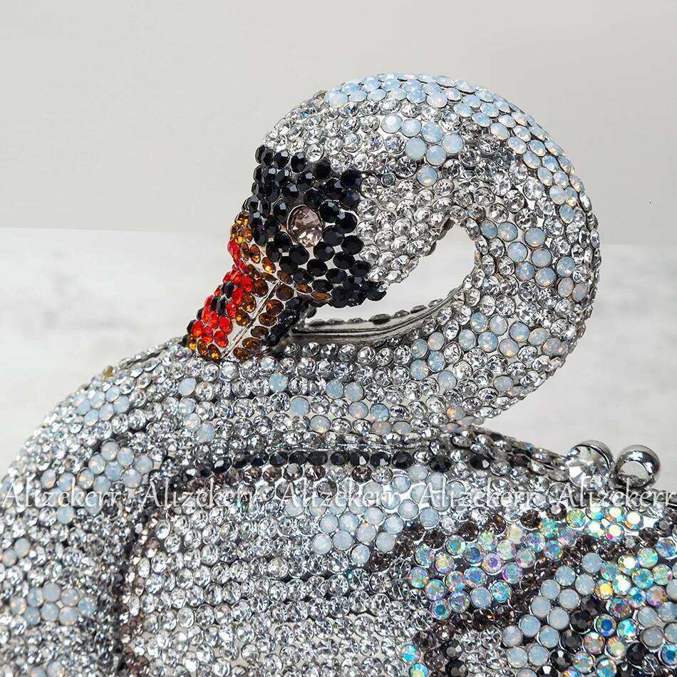 Alizekerr Swan Shaped Dia Evening Bags New Gorgeous Sparkling Rhinestone Metallic Clutch Purses And Handbags Wedding Party