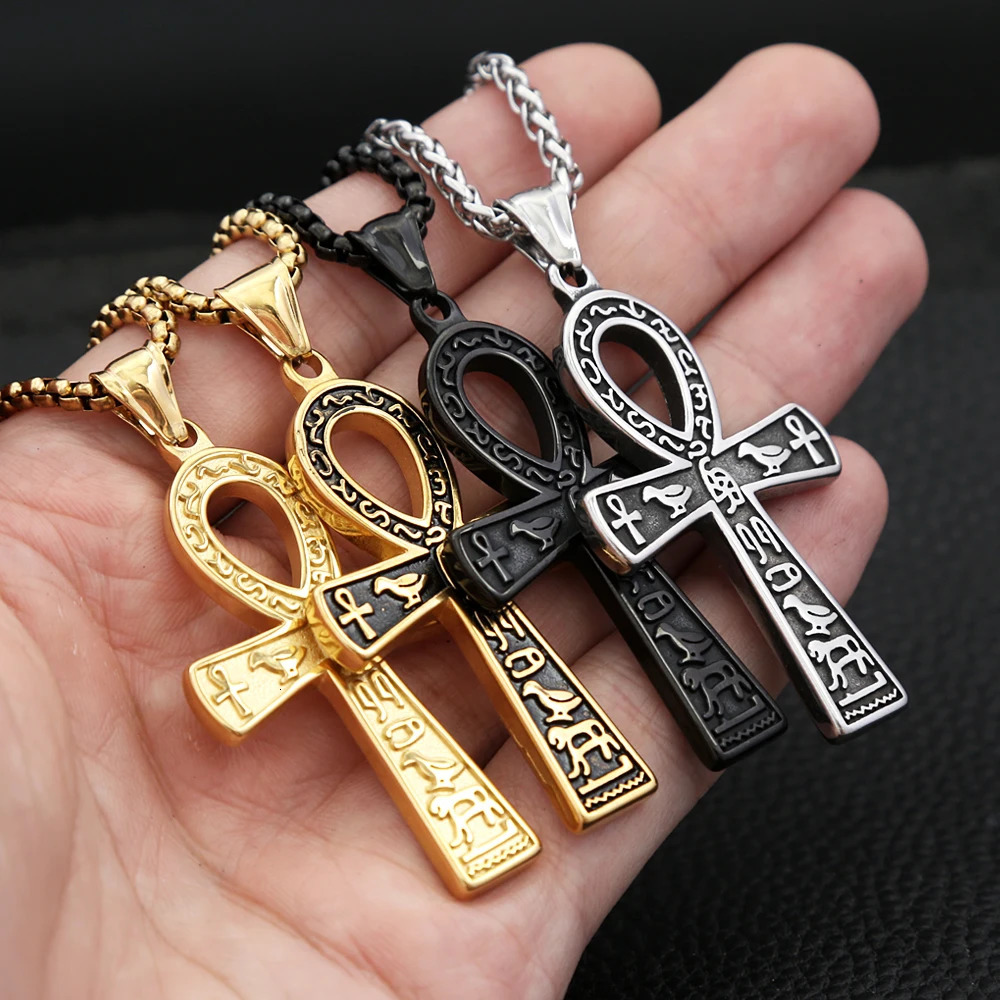 Vintage Fashion Ancient Egyptian Ankh Cross Pendant Necklace For Men Women Stainless Steel Amulet Jewelry Gifts Drop 250701