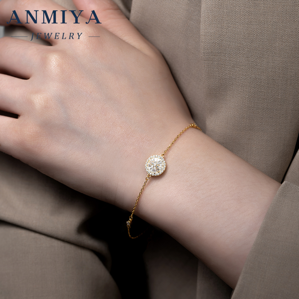 Premium 925 Sterling Silver Clover Bracelet with Geometric Round Design and Sparkling Zircon Inlay for Jewelry Gift