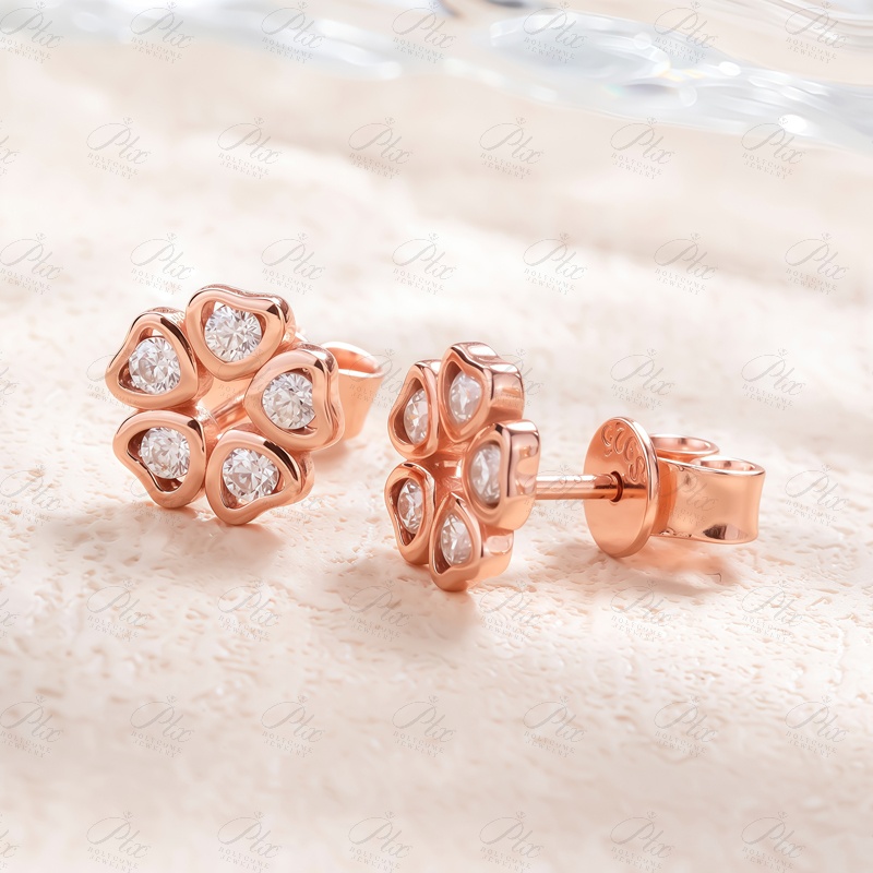 Wholesale Flower Shape Tiny Moissanite Stud Earrings Rose Gold 925 Sterling Silver Hypoallergenic Moissanite Small Earring for Women