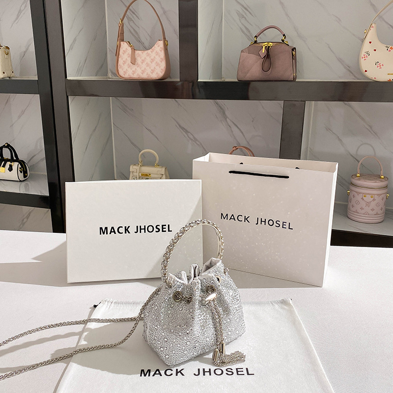 Free shipping designer A Fashionable Summer Diamond-Studded Bucket Bag 2024 High-End Metal Handbag Evening Chain Bag Wholesale Luxury shopping bag