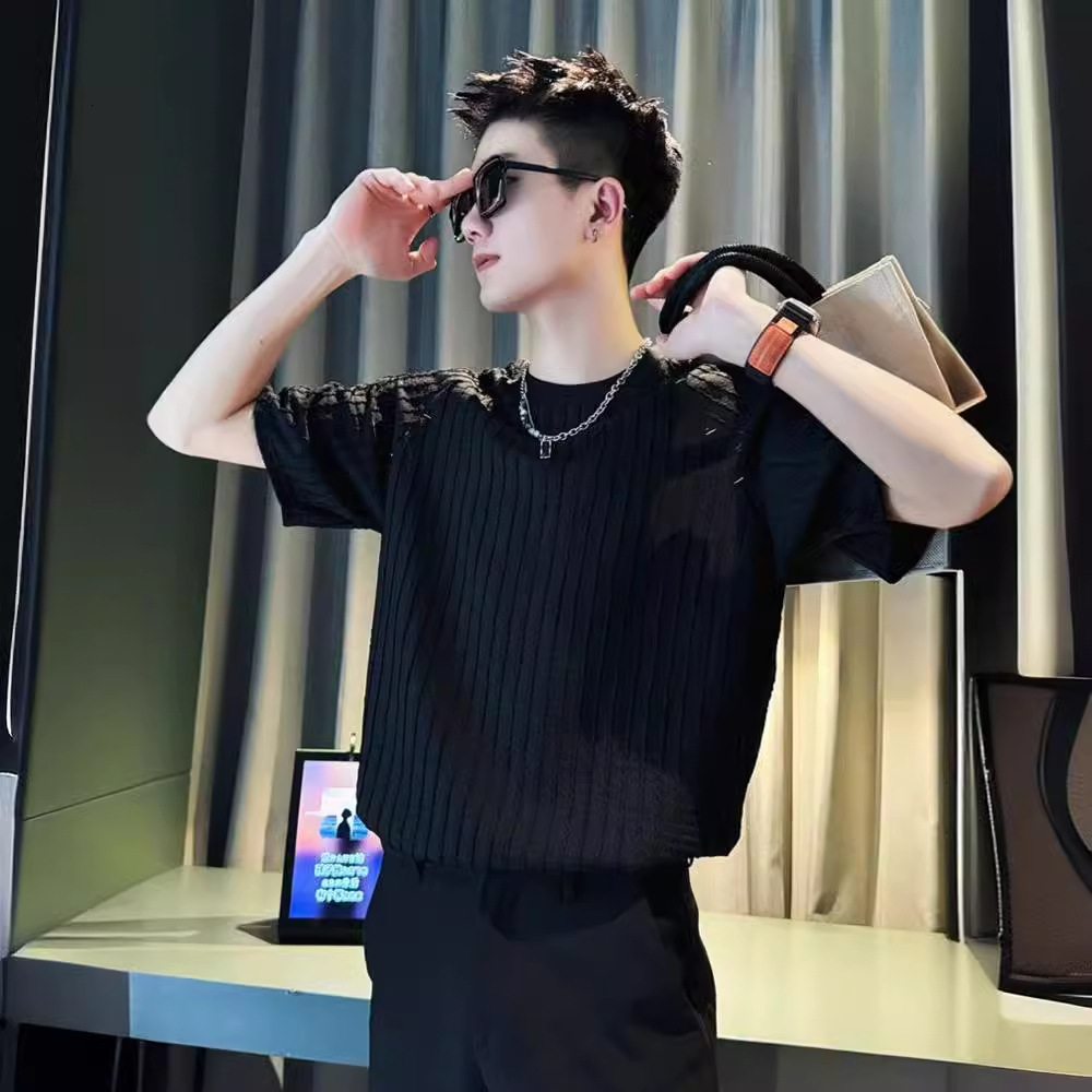 Ice Silk Draped Short Sleeve T-shirt For Men Summer Ins Trendy Designer Short Sleeves Brand Half Sleeve 2025 New Style Cool Men's Casual Top