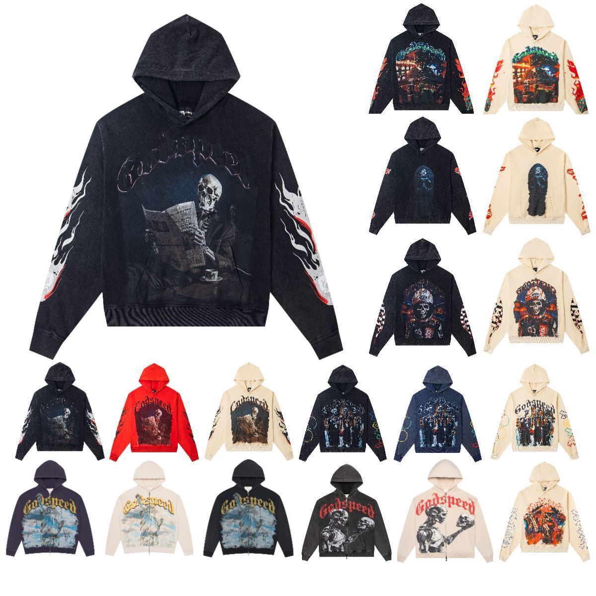 Godspeed Hoodie Men's Hoodies Autumn Winter Quality Cotton Godspeed Shirt Pullovers Men Women Vintage Washed Purple Graphics Print God Speed Zippered Hoodie