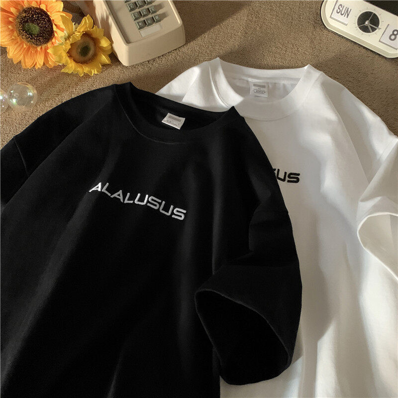 White Cotton T-shirt Designer Short Sleeves Men Short Sleeve Summer Loose 2025 New Printed Top Trendy Brand Heavyweight Five-quarter Sleeve Tee