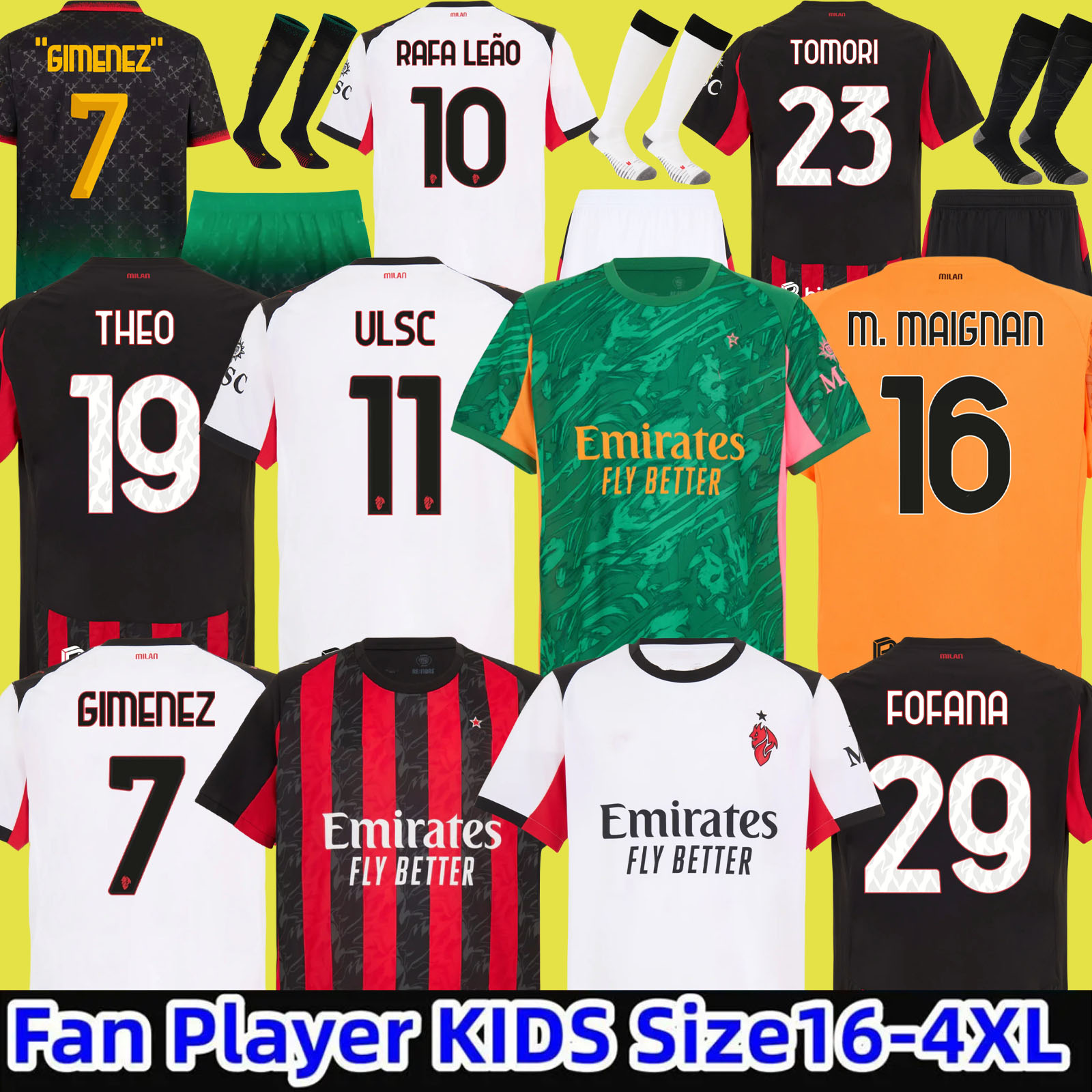 24 25 26 Black white Milan Jerseys 2025 2026 home away THEO PULISIC TOMORI RAFA LEAO Football shirts ac uniform fans 125th BONDO JOAO FELIX GIMENEZ fourth 999