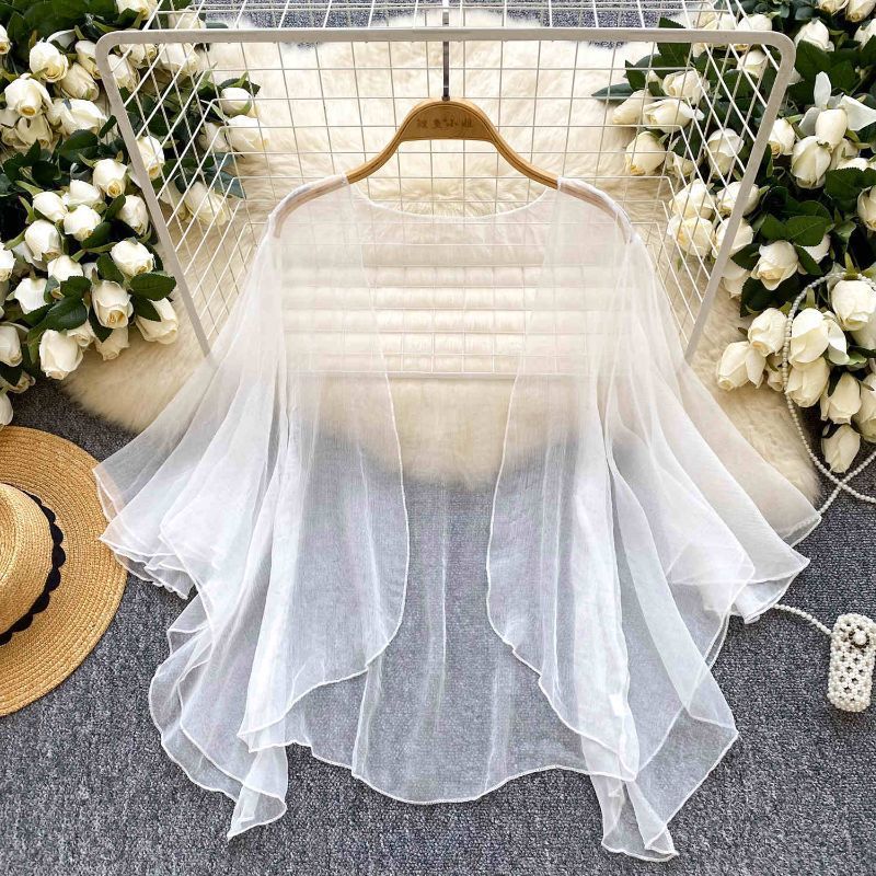 K1219 2025 Super Fairy Fashion Pure Color Mesh Cardigan Summer Loose Slim Sweet Shawl Sun Protection Top Air Conditioner