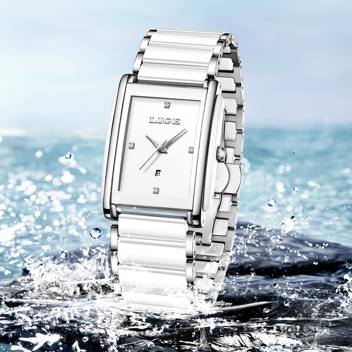 LIGE Quartz Watch Waterproof Watch Top Brand Women's Universal Style Square Case Fashion Business Watch Holiday Gift Teen Watch Ceramic watch