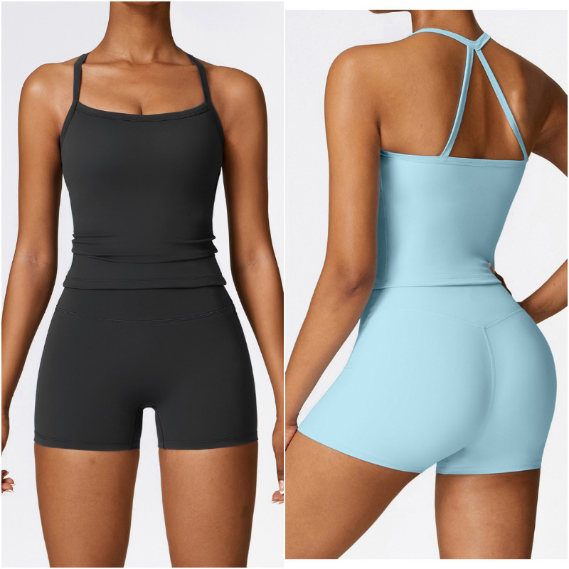 8519 Womens Yoga Outfit Yoga Sets Pants Vest Excerise Sport Gym Running Trainer Casual Shorts Elastic High Waist Close-Fitting Sportwear Long/Short Sleeve