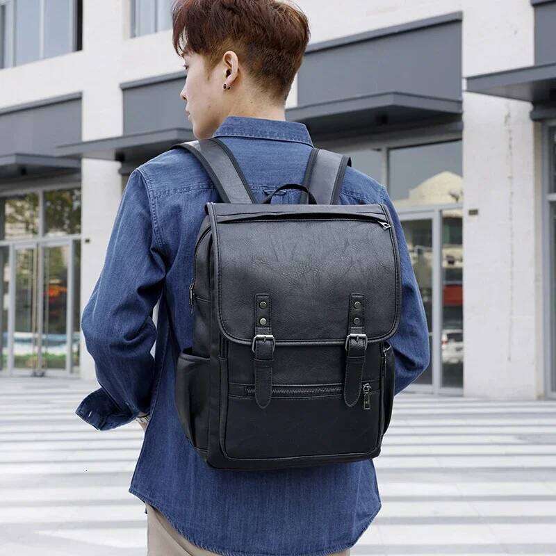 Large Capacity Vintage men's bag Teenage Backpacks PU Leather Fashion Schoolbag Man Multifunctional Backpack Men Zipper Designer