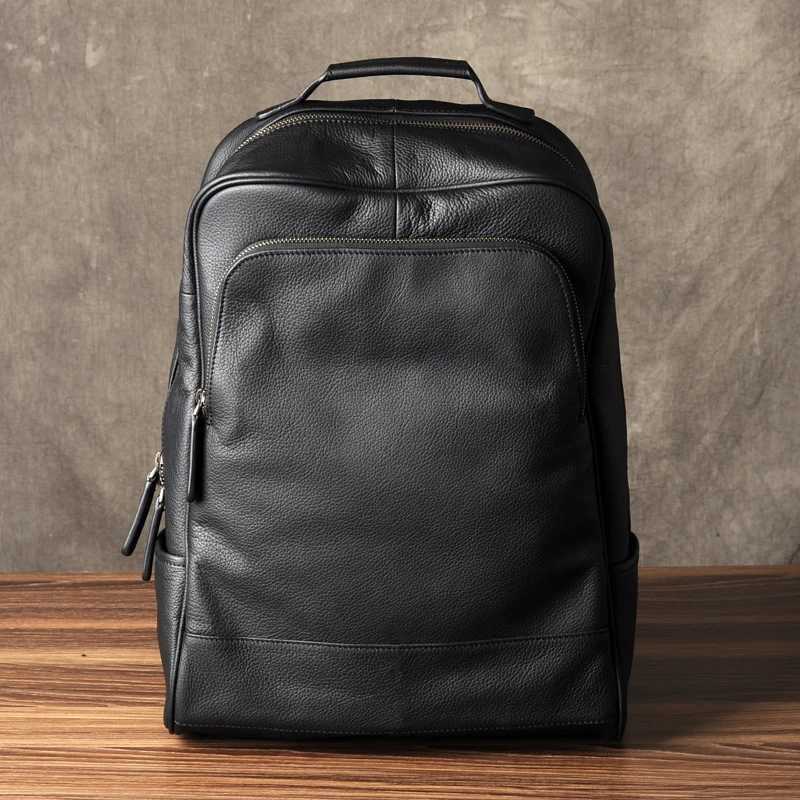High Quality Fashion Genuine Leather Backpack Men Bagpack Student School Bag Backpack daily male Rucksack large Knapsack Black Z250702