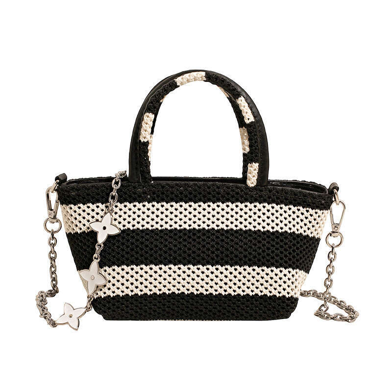 This Year's Trend Super Popular Striped Bucket For Women 2025 Summer New High-End Color-Blocking Chain Shoulder Crossbody Bag