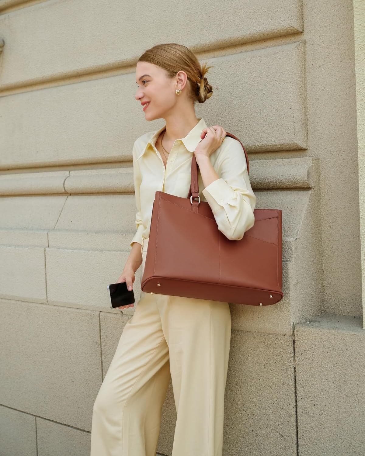 DHYMS Laptop Tote for Women,15.6 Inch Waterproof Computer Bags Women Business Office Work Bag Briefcase, Brown