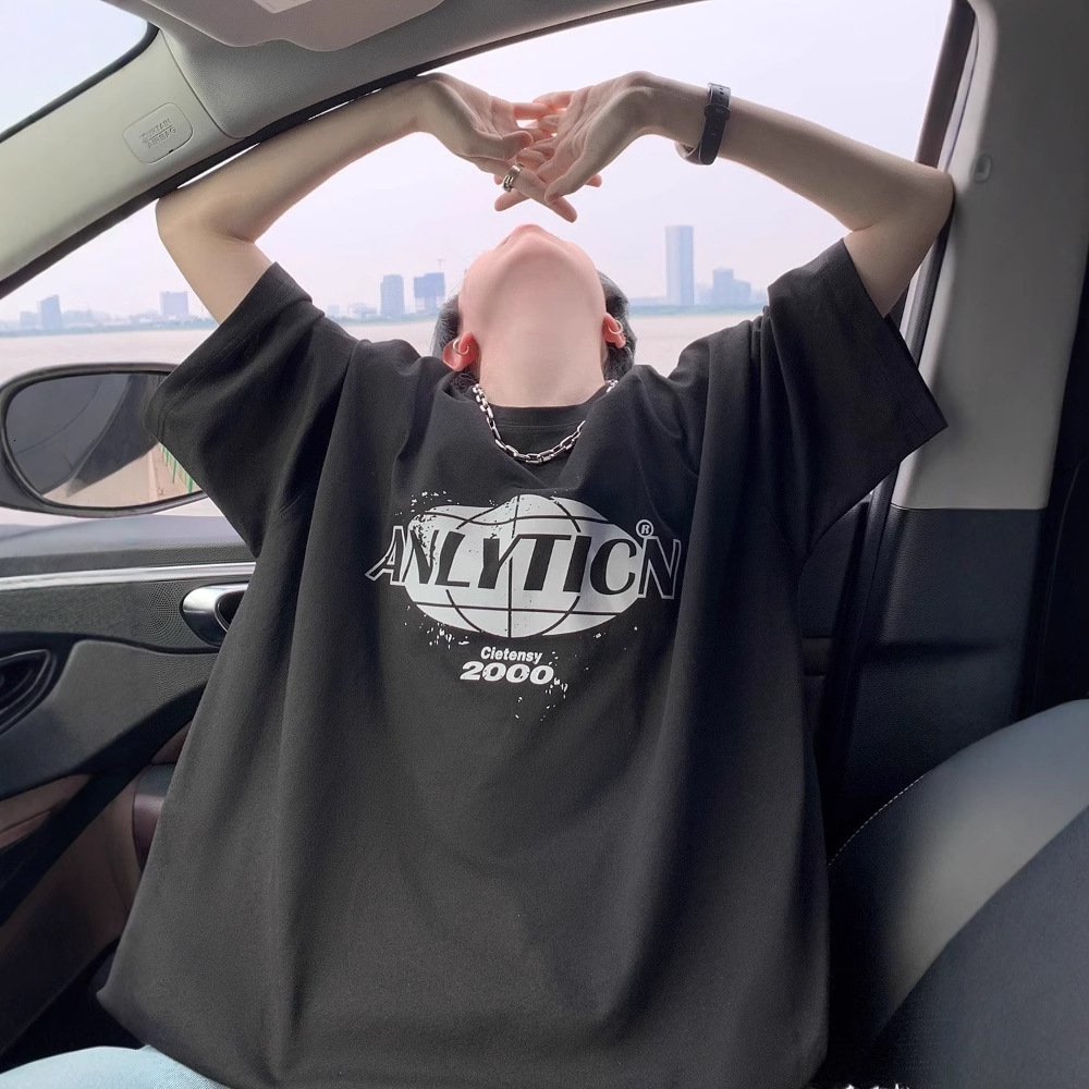 Letter Print Cotton T-shirt For Designer Short Sleeves Men Summer American Retro Oversize Top Youth Round Neck Short Sleeve Tee