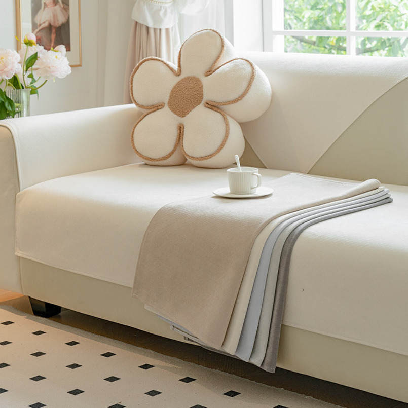 Minimalist Nordic Style Chenille Cushion All-Season Breathable Seat Fabric Non-Slip Slipcover Combination Sofa Cover
