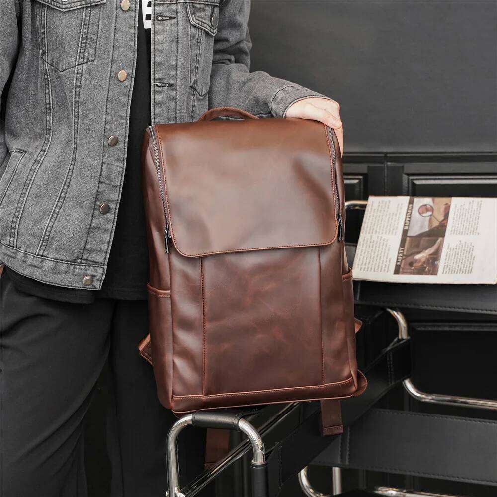 Men's backpack crazy horse leather School Large capacity men multifunctional Backpacks vintage Laptop bag pack mochilas