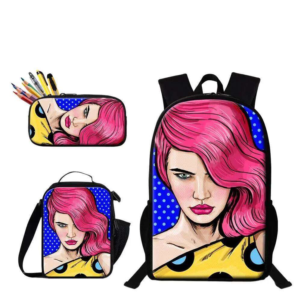 Fashion Novelty Hot Press Transfer Sublimation 3D Print 3pcs/Set School Bags Laptop Daypack Backpack Lunch bag Pencil Case