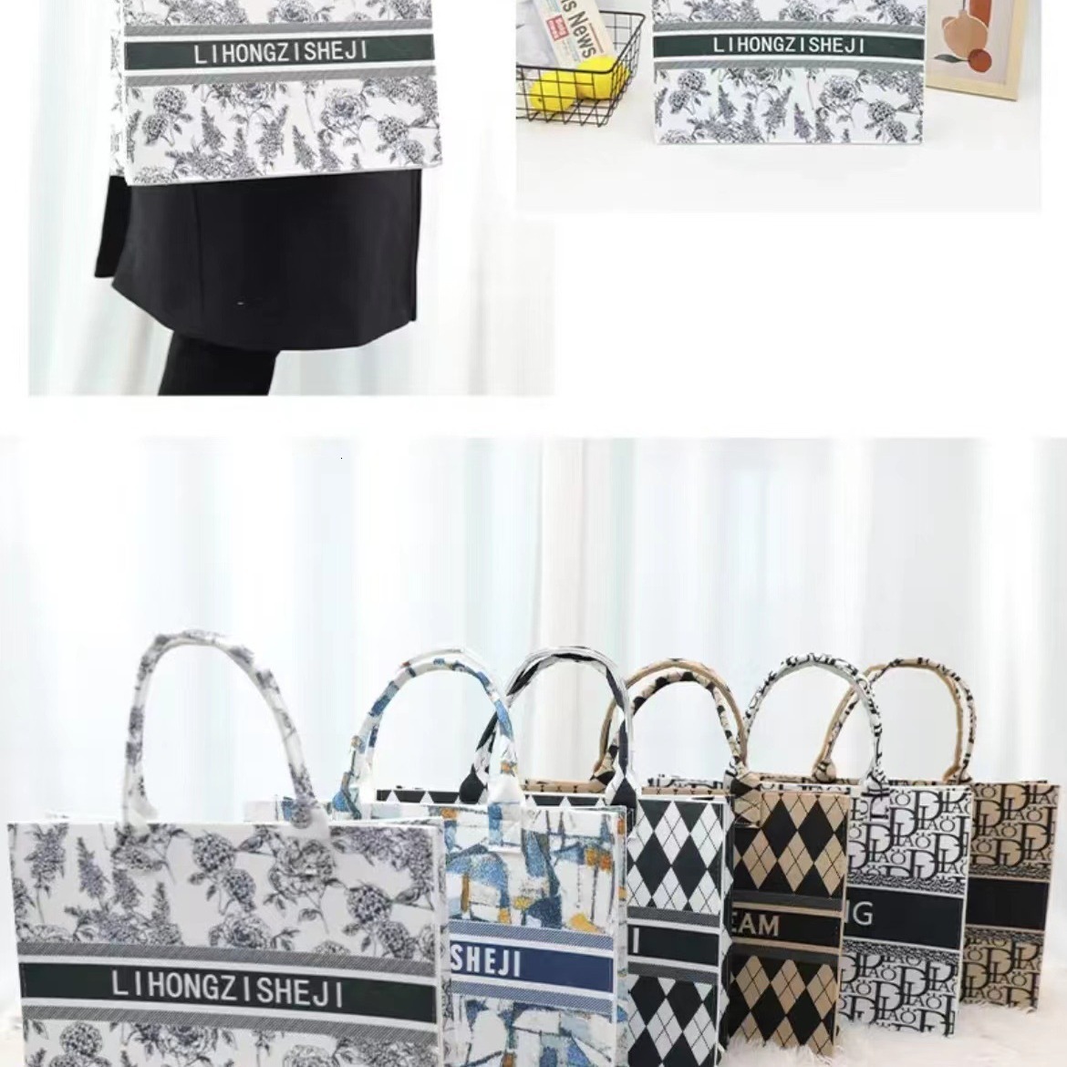 Designer bags and Luxury bag National Style Oil Painting Felt Tote Bag 2025 New Handbag for Women High-end Large Capacity Printed Commuter Shopping Ba